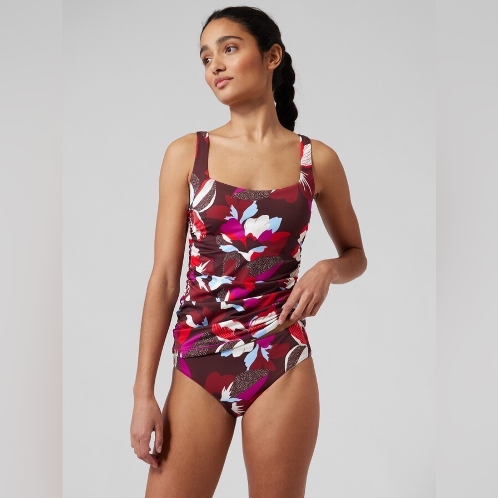 Athleta Square Neck Bra Cup Tankini Bikini Set Top 34 B/C Clean Full Bottoms M